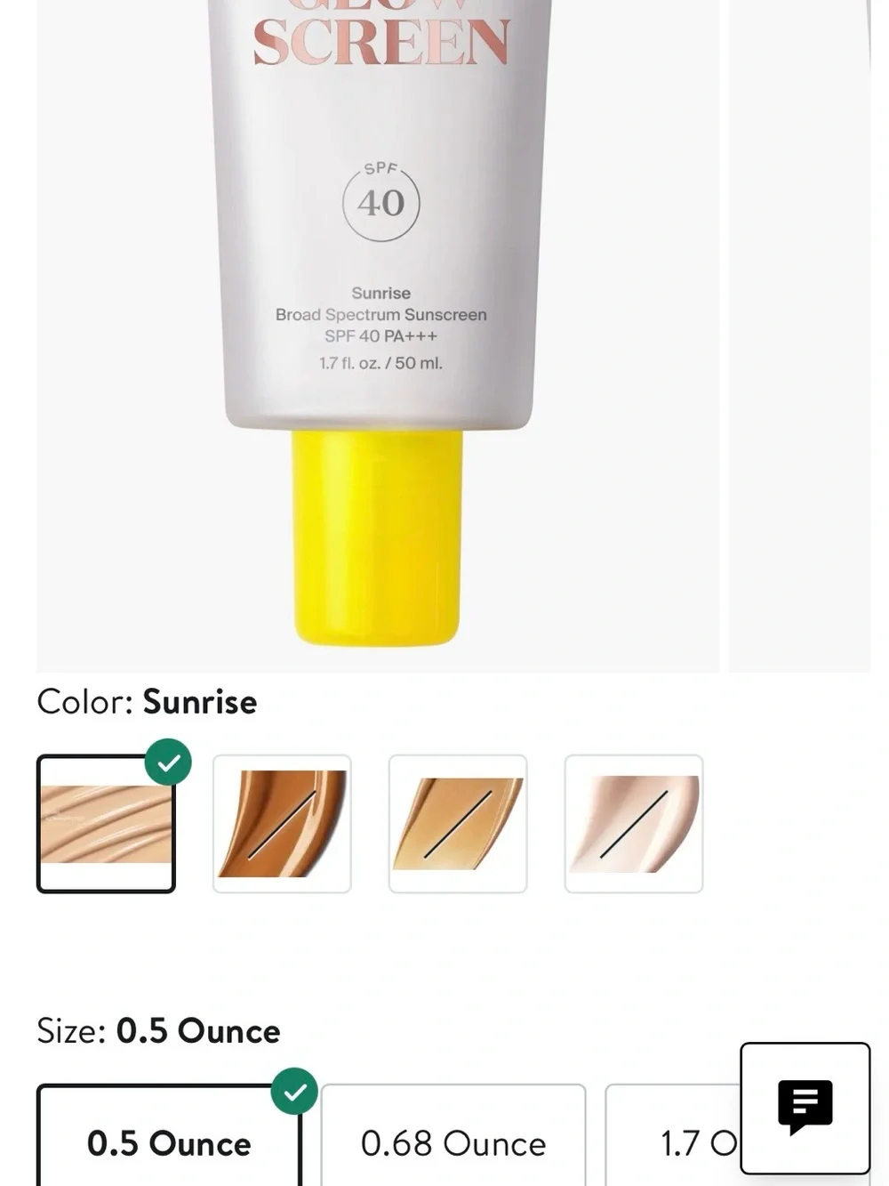 Supergoop! Glow Screen SPF 40 Sunscreen in “Sunrise “ .5 oz